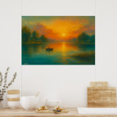 Sunset Solitude - Fisherman in Golden Reflection Poster (Keuken)