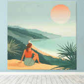 Sunset Solitude – Minimalistische Kust Uitzicht Pr Canvas Afdruk (Insitu (Houten vloer))