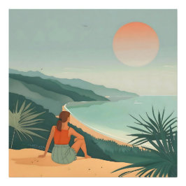 Sunset Solitude – Minimalistische Kust Uitzicht Pr Foto Afdruk