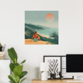 Sunset Solitude – Minimalistische Kust Uitzicht Pr Poster (Thuiskantoor)