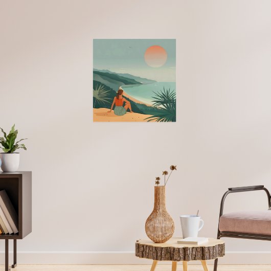 Sunset Solitude – Minimalistische Kust Uitzicht Pr Poster (Woonkamer 3)