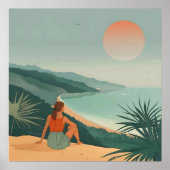 Sunset Solitude – Minimalistische Kust Uitzicht Pr Poster (Voorkant)