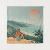 Sunset Solitude – Minimalistische Kust Uitzicht Pr Wandkleed (Voorkant)