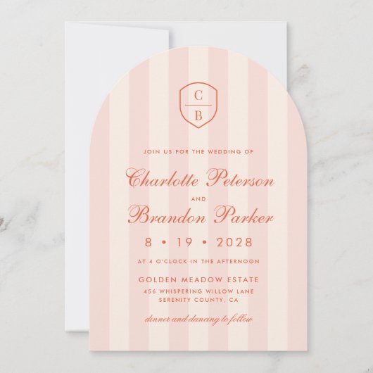 Sunset Spritz Stripes Monogram Crest Wedding Kaart (Voorkant)