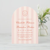 Sunset Spritz Stripes Monogram Crest Wedding Kaart (Staand voorkant)
