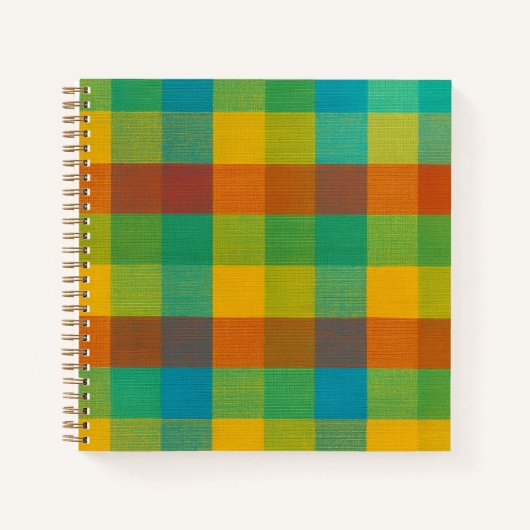Sunset Squares - Kleurrijke Plaid Spiral Notitiebo Notitieboek (Voorkant)