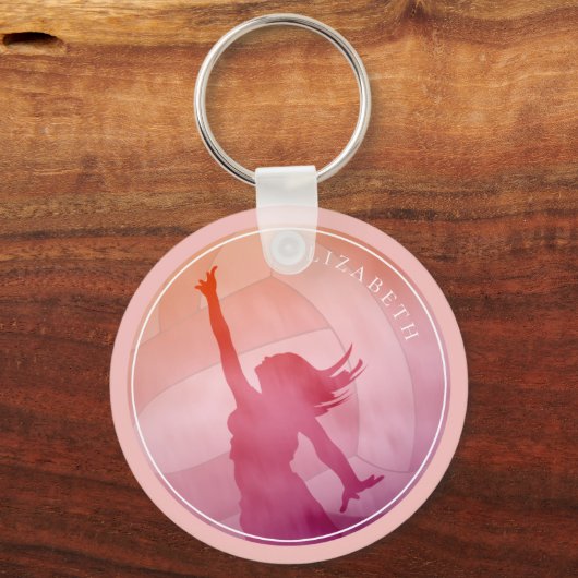 Sunset strand meisjes gepersonaliseerd volleybal sleutelhanger (Voorkant)