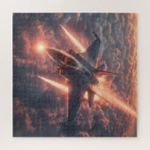 Sunset Strike Fighter Over Wolken – Puzzel Legpuzzel (Horizontaal)