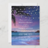 Sunset String Light Tropical Beach QR Code Wedding Kaart (Voorkant)