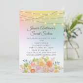 Sunset String Lights met Floral Bouquet Sweet 16 Kaart (Staand voorkant)