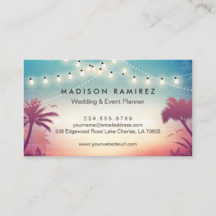 Sunset String Lights Palm Outdoor Event Planner Visitekaartje