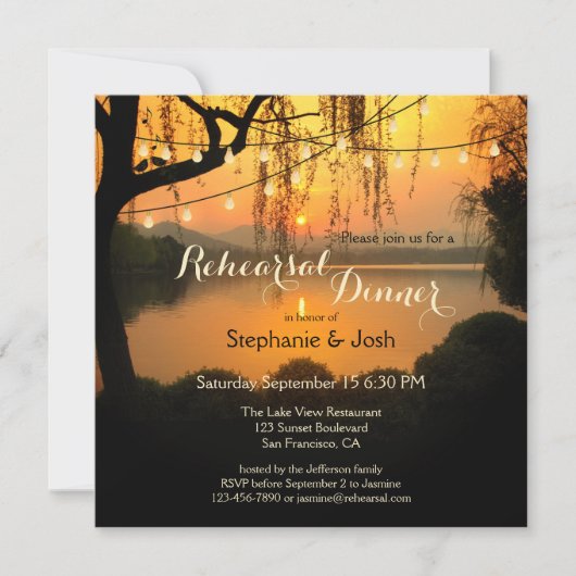 Sunset String Lights repetitie diner uitnodiging (Voorkant)