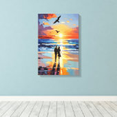 Sunset Stroll Expressionistische romantische stran Canvas Afdruk (Insitu (Houten vloer))