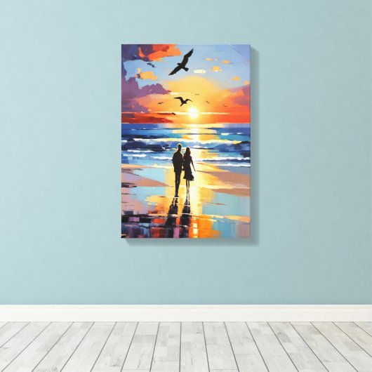Sunset Stroll Expressionistische romantische stran Canvas Afdruk (Insitu (Houten vloer))