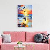 Sunset Stroll Expressionistische romantische stran Canvas Afdruk (Insitu (Woonkamer))