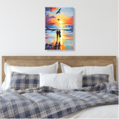 Sunset Stroll Expressionistische romantische stran Canvas Afdruk (Insitu (Slaapkamer))