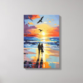 Sunset Stroll Expressionistische romantische stran Canvas Afdruk