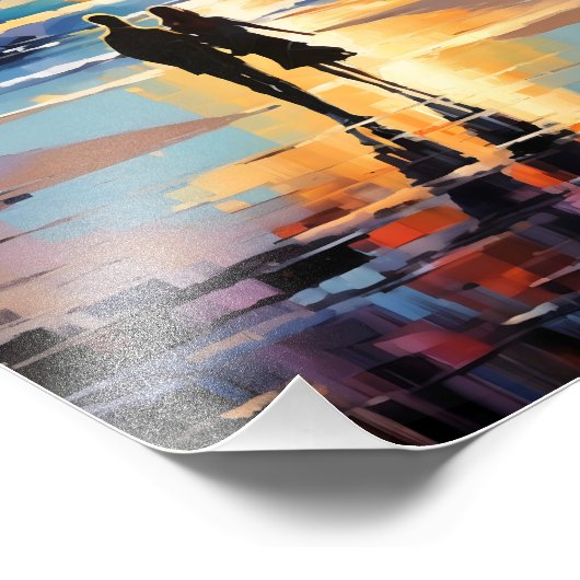 Sunset Stroll Expressionistische romantische stran Foto Afdruk (Hoek)