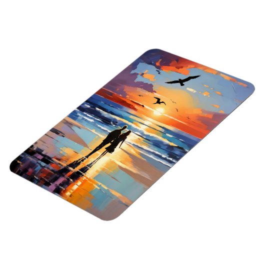 Sunset Stroll Expressionistische romantische stran Magneet (Linkerzijde)