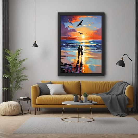 Sunset Stroll Expressionistische romantische stran Perfect Poster