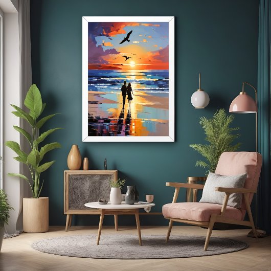 Sunset Stroll Expressionistische romantische stran Perfect Poster