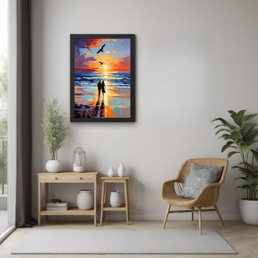 Sunset Stroll Expressionistische romantische stran Perfect Poster