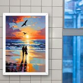 Sunset Stroll Expressionistische romantische stran Poster