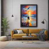 Sunset Stroll Expressionistische romantische stran Poster