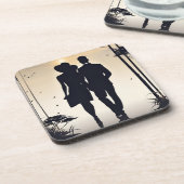 Sunset Stroll Zwart Silhouet Paar Bier Onderzetter (Linkerzijde)