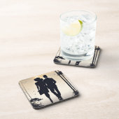 Sunset Stroll Zwart Silhouet Paar Bier Onderzetter (Rechterzijde)