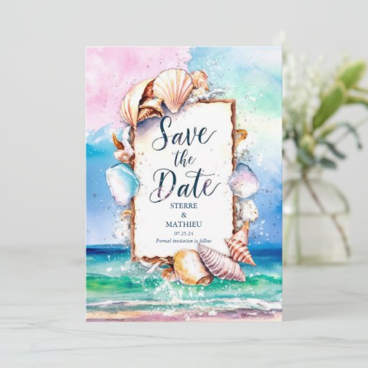 Sunset Sun Beach Bruiloft Save The Date (Staand voorkant)