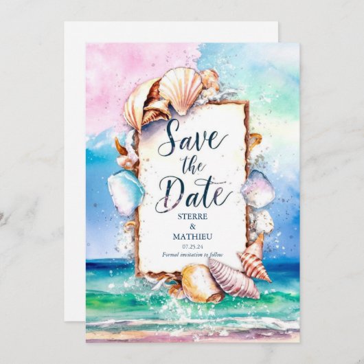 Sunset Sun Beach Bruiloft Save The Date (Voorkant / Achterkant)