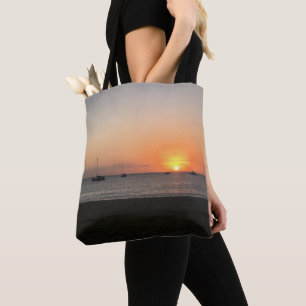 Sunset Sun Sailboats Zee Tropisch Caribisch gebied Tote Bag