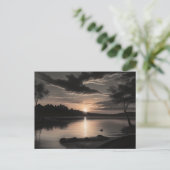 Sunset Sunrise Glassy Lake Charcoal Pencil Art Briefkaart (Staand voorkant)