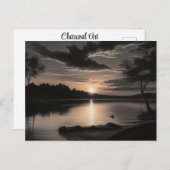 Sunset Sunrise Glassy Lake Charcoal Pencil Art Briefkaart (Voorkant / Achterkant)