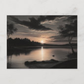 Sunset Sunrise Glassy Lake Charcoal Pencil Art Briefkaart (Voorkant)