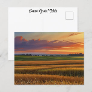 Sunset Sunrise Grain Field Kleurrijke Waterverf Ar Briefkaart