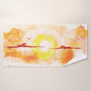 Sunset Sunrise Sky Painting, Heaven, Clouds, Birds Badhanddoek