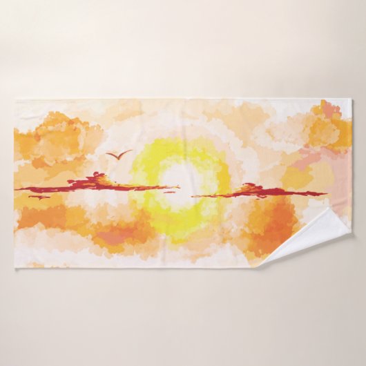 Sunset Sunrise Sky Painting, Heaven, Clouds, Birds Badhanddoek (Badhanddoek)