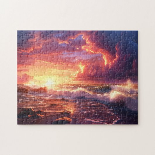 Sunset Sunrise Sundown Ocean Waves Natuur Zee Jigs Legpuzzel (Horizontaal)