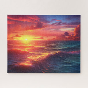 Sunset Sunrise Sundown Ocean Waves Natuur Zee Legpuzzel