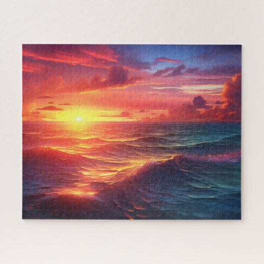 Sunset Sunrise Sundown Ocean Waves Natuur Zee Legpuzzel (Horizontaal)