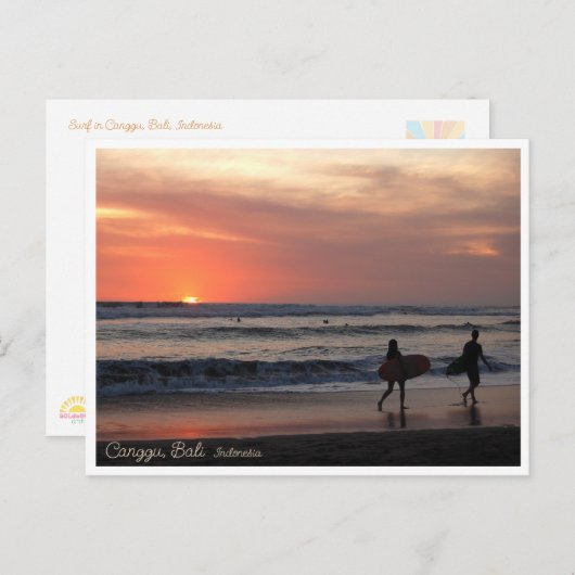 Sunset Surf Beach Bali Indonesia Postcard Feestdagenkaart (Voorkant / Achterkant)