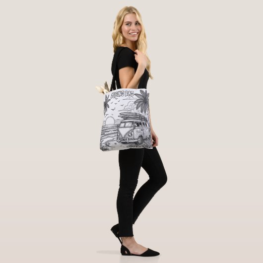 Sunset Surf Getaway Kleuren Tote Bag (Op model)