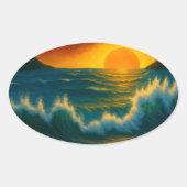 Sunset Surf – Krachtige Oceaangolf Kunststicker Ovale Sticker (Voorkant)