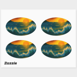 Sunset Surf – Krachtige Oceaangolf Kunststicker Ovale Sticker