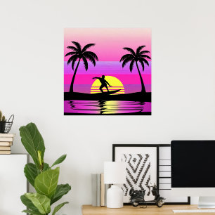 Sunset Surf Sfeer – Vintage Strand Vibes in Lila & Poster