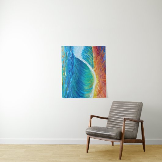 Sunset Surf Wave Medium (50" x 60") Tapestry Wandkleed (In situ)
