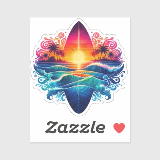 Sunset Surfboard Curls= Sticker (Vel)