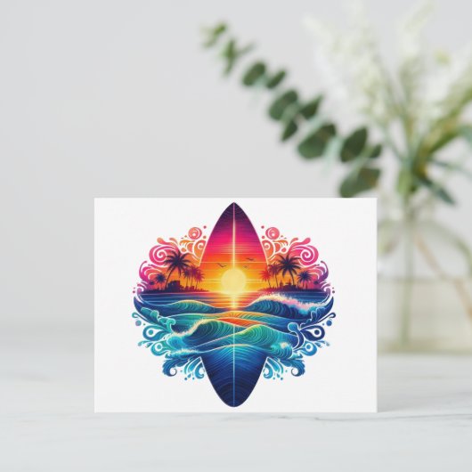 Sunset Surfboard krullen Briefkaart (Staand voorkant)
